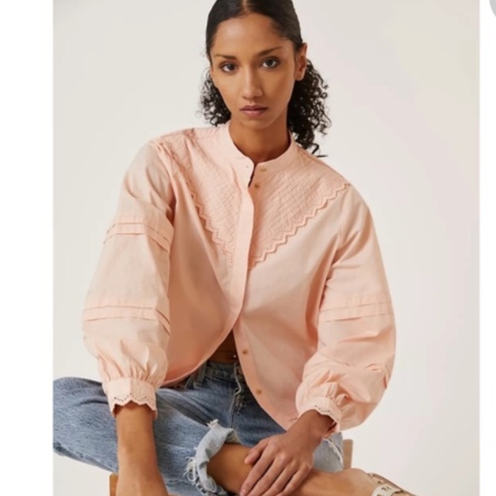 NWT Anthropologie X Scotch & Soda Oblique Lace Button Down in Rose. Size Small